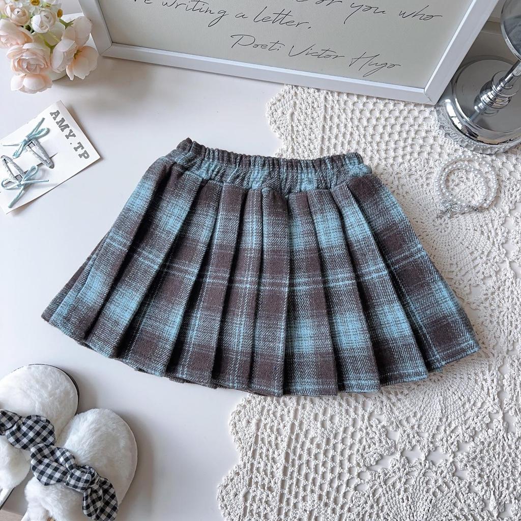 Girls' Preppy Winter Coat & Pleated Skirt Set - AWB003
