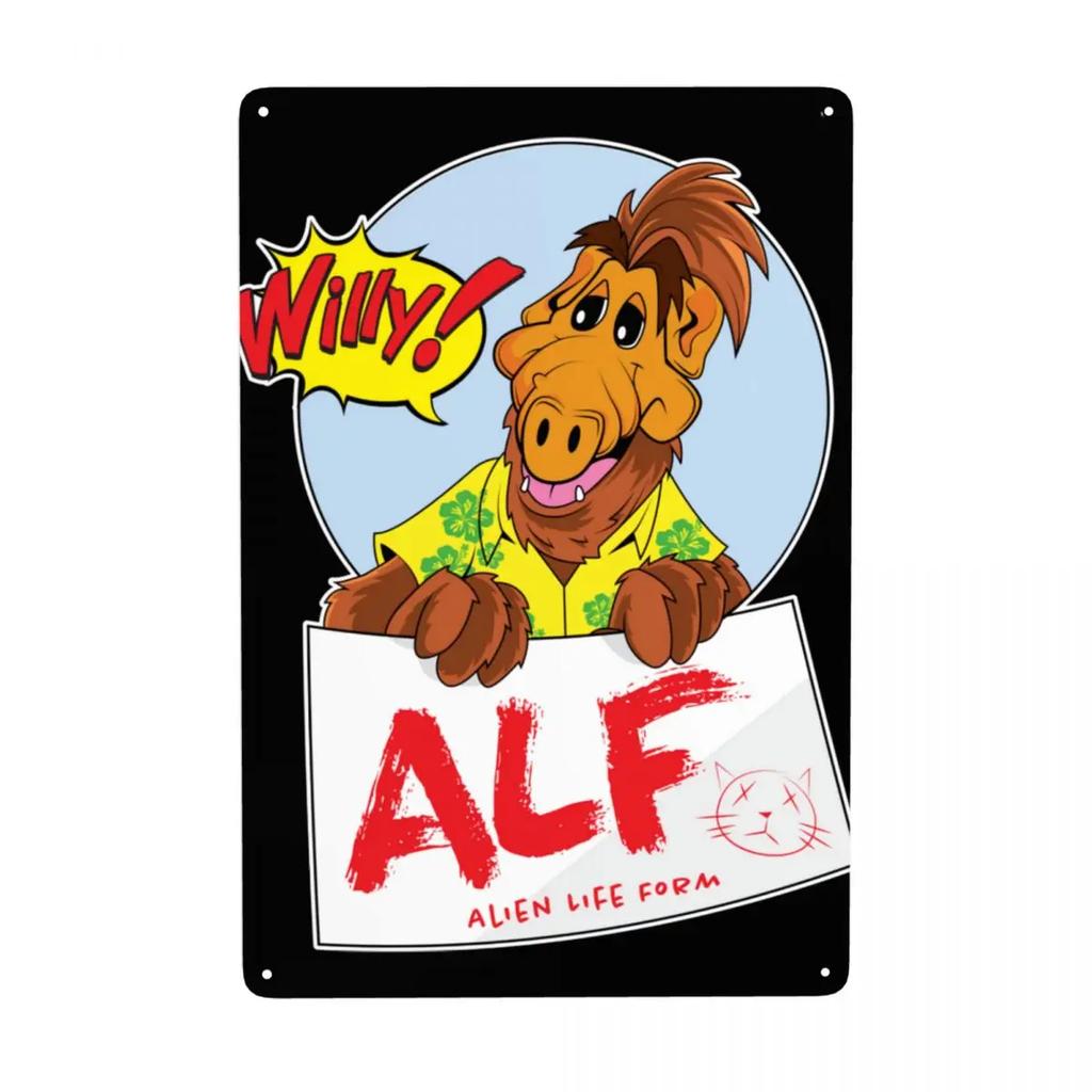 Alien Life Form ALF Meme Metal Sign Retro Sci Fi TV Tin Decorative Signs Plaques Pub Cafe Yard Man Cave Bar Wall Art Decor