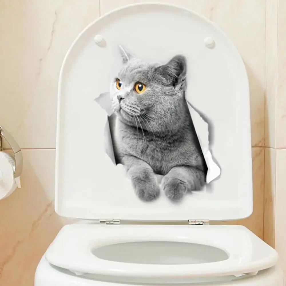 3D Cartoon Hole Cat Toilet Sticker Bathroom Lovely Animal Beautification Decoration Toilet Lid Waterproof Self-Adhesive Sticker