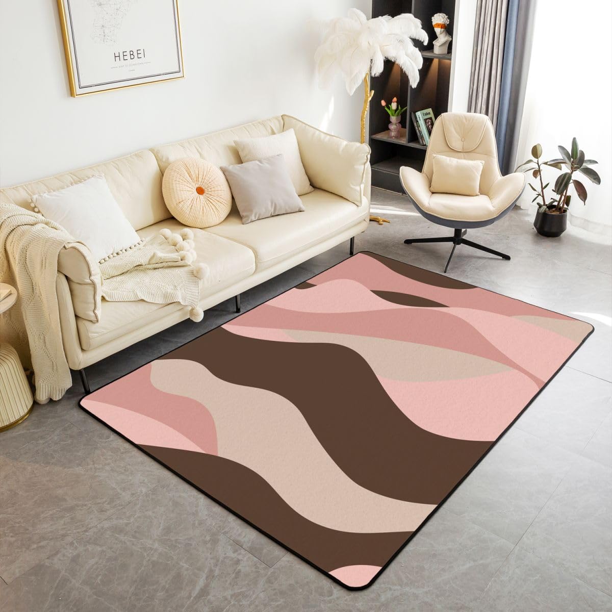 

Erosebridal Pink and Brown Living Room Rugs,Abstract Geometric Girls Area Rugs 3x5,Retro Pink Brown Waves Ombre Carpet for Teen Adult Women, 160cm x 200cm