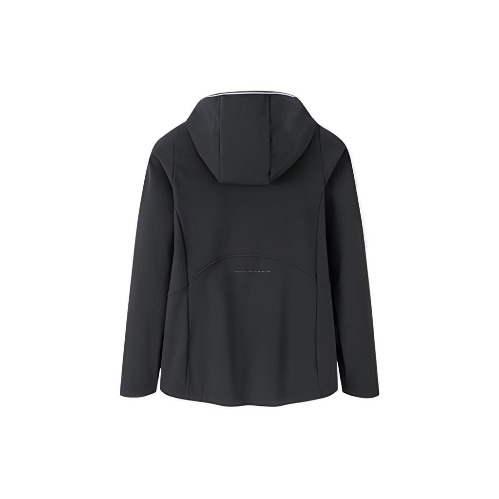 Anta Running Series Logo Print Fleece Hooded Long Sleeve Jacket Women Jacket Black 962245607-4
