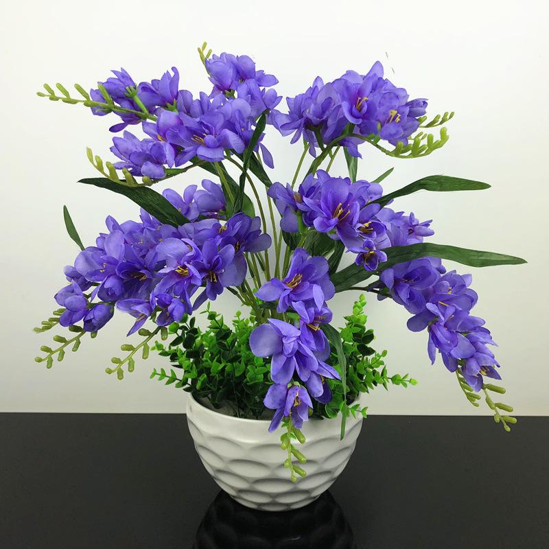 Freesia Living Room Artificial Silk Phalaenopsis and Cymbidium Flower Arrangement – 9-Branch Set