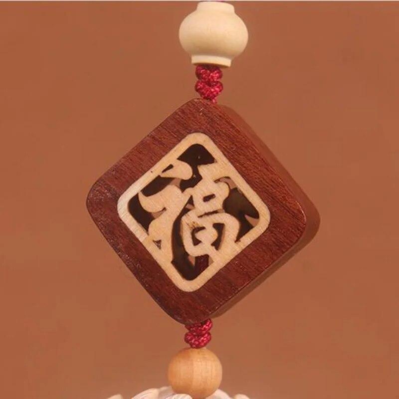 Chinese Style Lucky Fu Wooden Carved Lotus Buddha Statue Pendant Creative Gift Home Car Hanging Accessories Decor Auto Interior