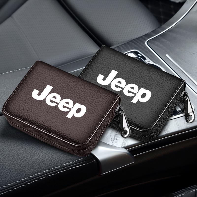 Skórzany Portfel na Dokumenty, Karty Bankowe i Dowód Osobisty Kierowcy, Stylizacja Samochodu Dla Jeep Big Wrangler Grand Cherokee New Energy Gladiator SRT Wrangler