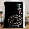 Blink-182 Smiley X Eyes Logo Made of Photo Collage Ring Blanket Throw, Black Pop Punk Collage Style Design, Cozy Fan Bedding and All Seasons Gift