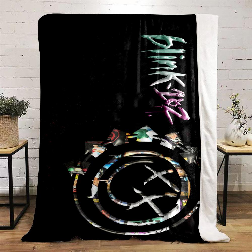 Blink-182 Smiley X Eyes Logo Made of Photo Collage Ring Blanket Throw, Black Pop Punk Collage Style Design, Cozy Fan Bedding and All Seasons Gift
