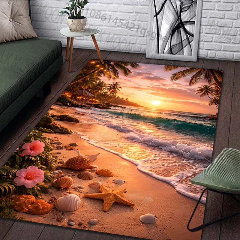 1PC Beach sunset with palm trees Print Carpet Rug for Living Room Bedroom Sofa Doormat Home Decor Non-slip Floor Mat