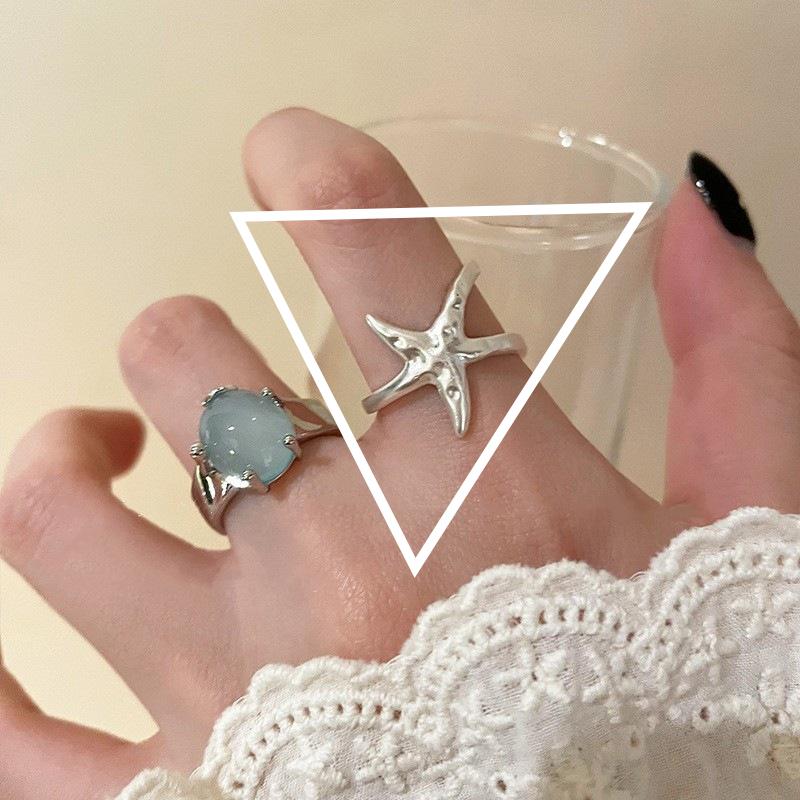PANJBJ 925 Sterling Silver Geometric Black Stone Rings for Women Girl Korean Simple Adjustable Couple Jewelry Dropshipping