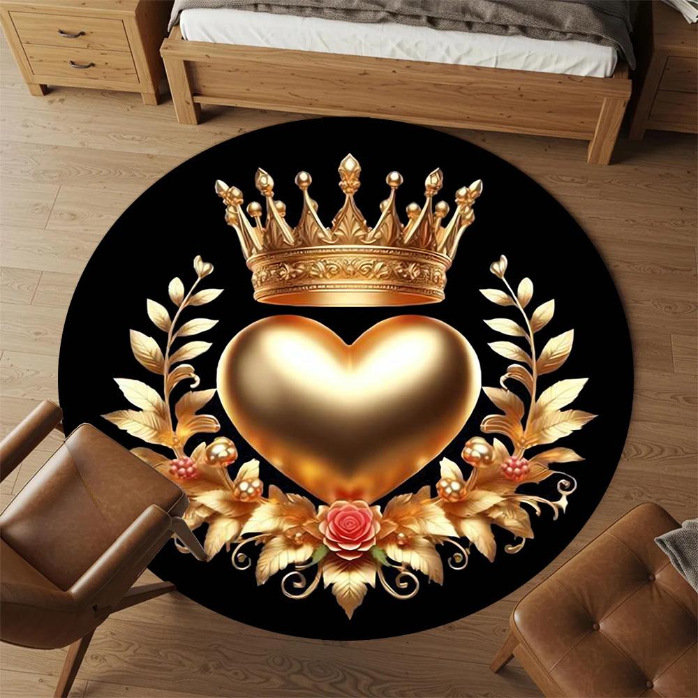 1pc Heart Crown Round Chair Mat Area Rug - Non-Slip, Floor Mat for Office, Bedroom, and Indoor Decor -1002208