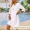 Fashion Summer Spring Solid Color Print 1/2 Sleeves V-Neck Casual Dresses