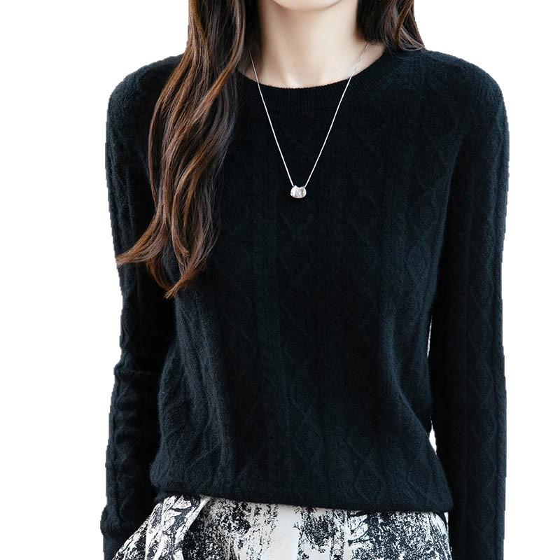 Australian Women's Retro Loose Wool Sweater - Diamond Cable Knit, Round Neck, 100% Pure Thick Wool, Autumn/Winter Collection