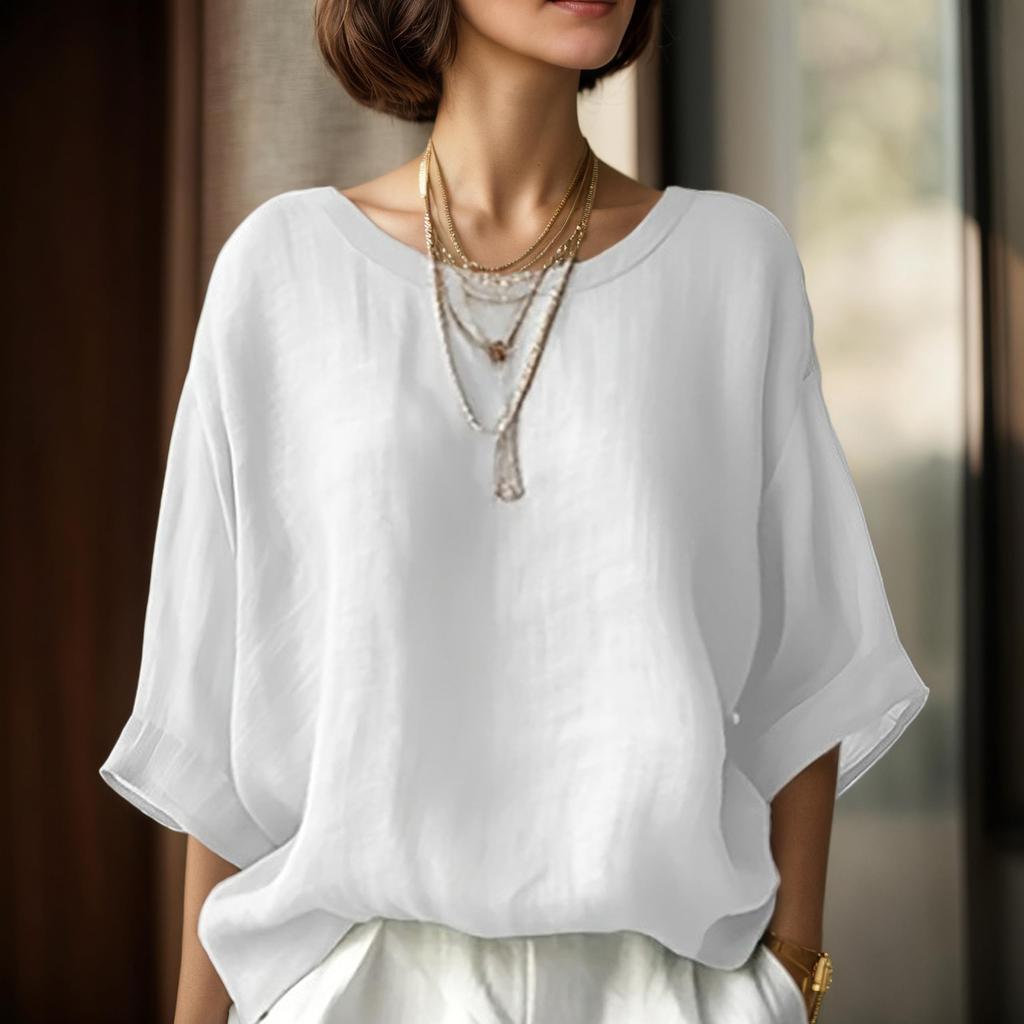 Women's Solided Color Comfortable Casual Round Neck Shoulder Loose Slim Shirt Top