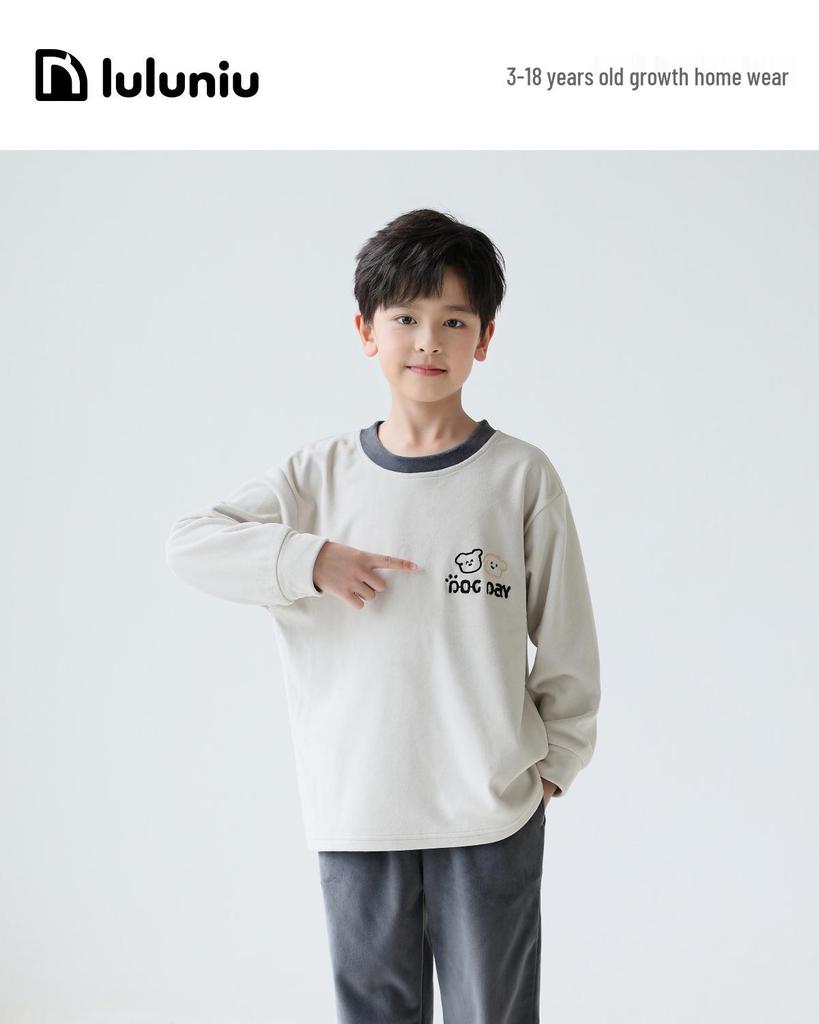 Lulu Niu Jungen Plüsch-Pyjama – Korallenfleece Homewear für die Frühlings-, Herbst- und Wintersaison