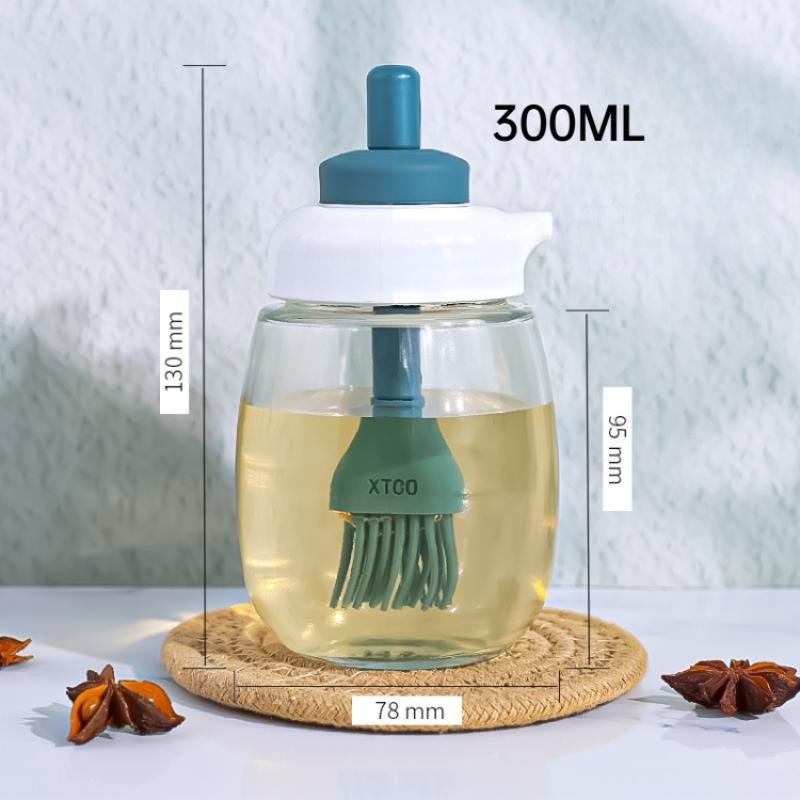 Glass Oil Bottle with Brush Large Capacity Kitchen Essential for Baking BBQ Silicone Oil Dispenser