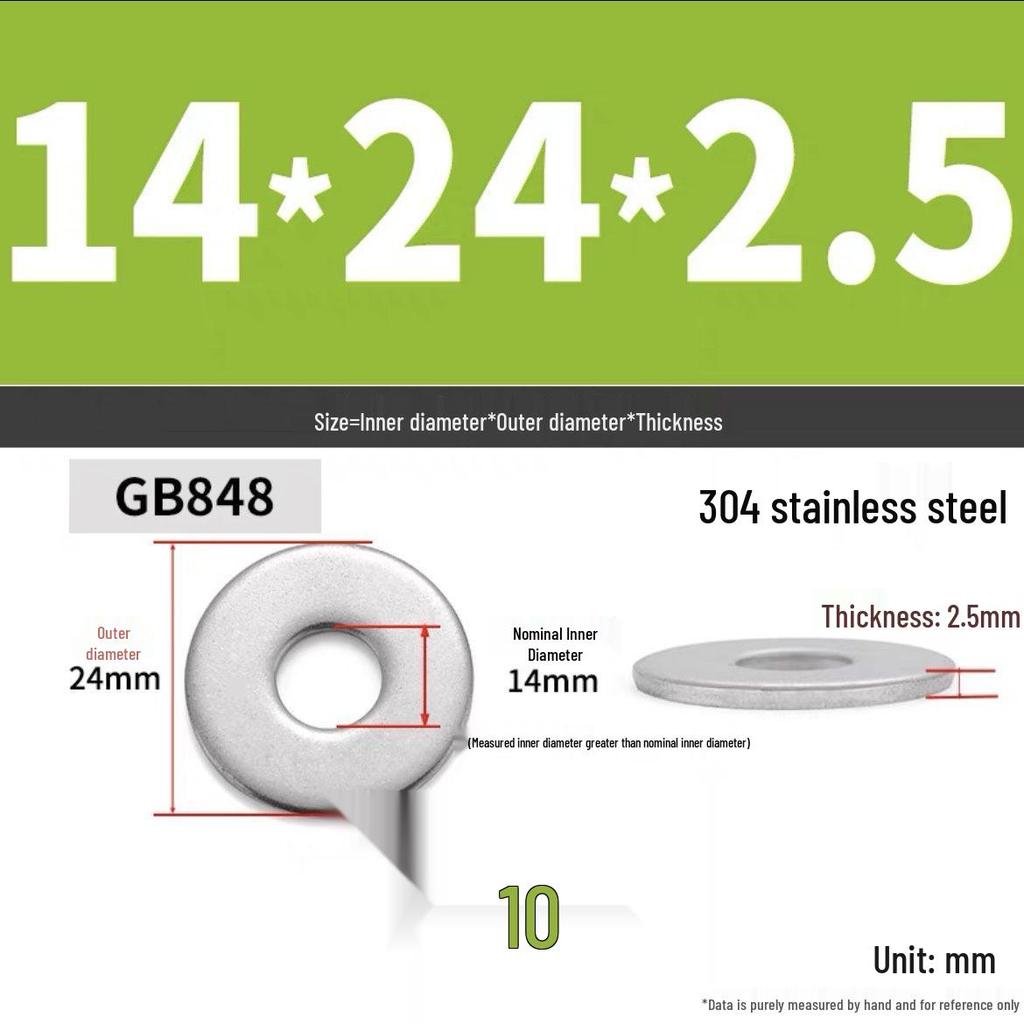 304 Stainless Steel Enlarged Flat Washer Ring (Sizes: M1.6-M22)