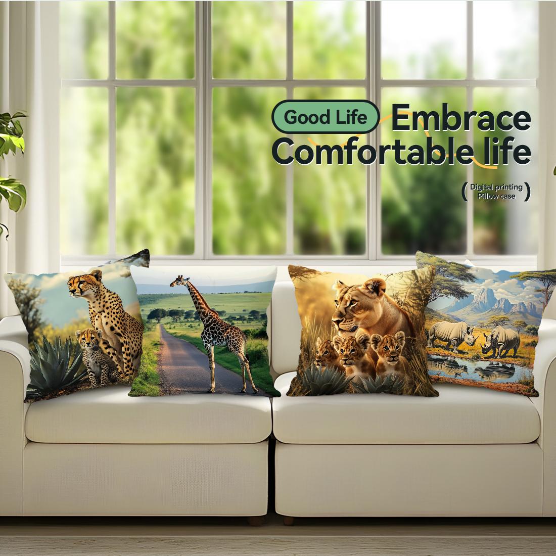 Monika Chen Unisex African Animals Cushions Pillowcase Polyester Cushion Cover Throw Pillow Pillowcover Home Car Sofa Decor