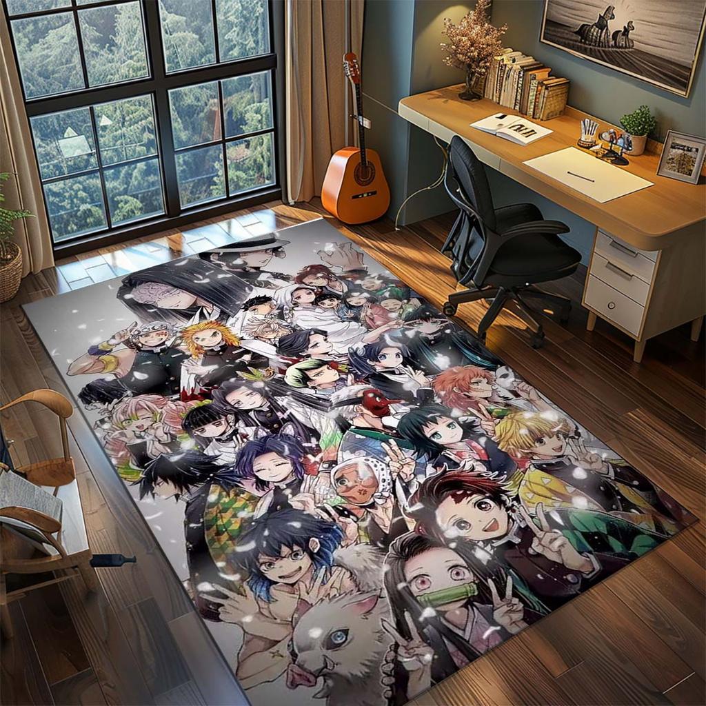 Demon Slayer Anime Teppich Großer Teppich Rutschfeste Waschbare Fußmatte Gamer Zimmer Schlafzimmer Heimdekoration -QJY