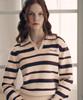ROLAROLA V Neck Collar Stripe Knit Pullover Beige