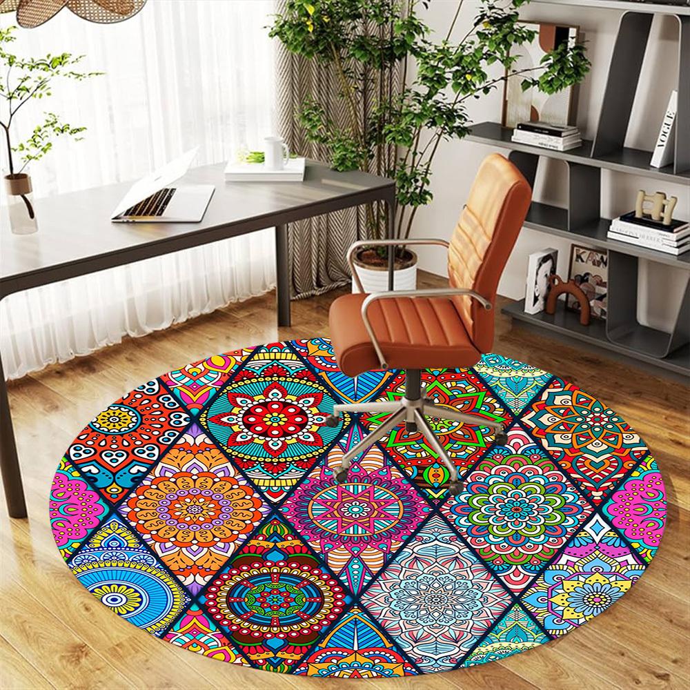 1pc Mandala Colorful Round Chair Mat Area Rug - Non-Slip, Floor Mat for Office, Bedroom, and Indoor Decor C1118195