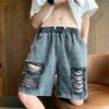 New pink ripped denim shorts men's summer casual fashion five-point pants