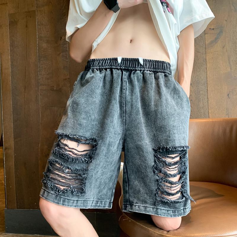 New pink ripped denim shorts men's summer casual fashion five-point pants