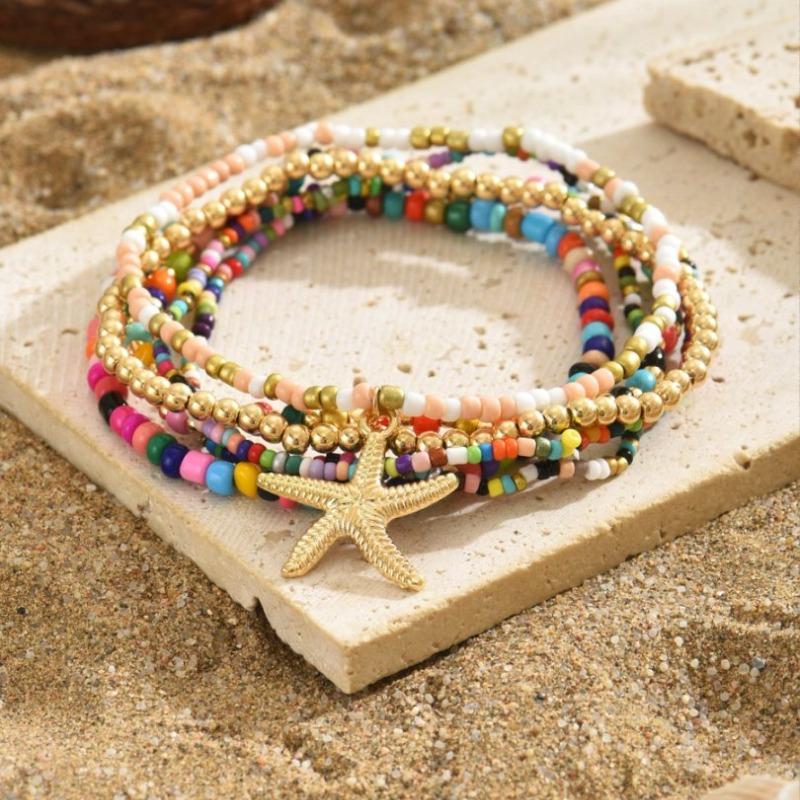 1 Piece Bohemian Style Beaded Ankle Chain Vacation Starfish Shaped Pendant Ankle Chain