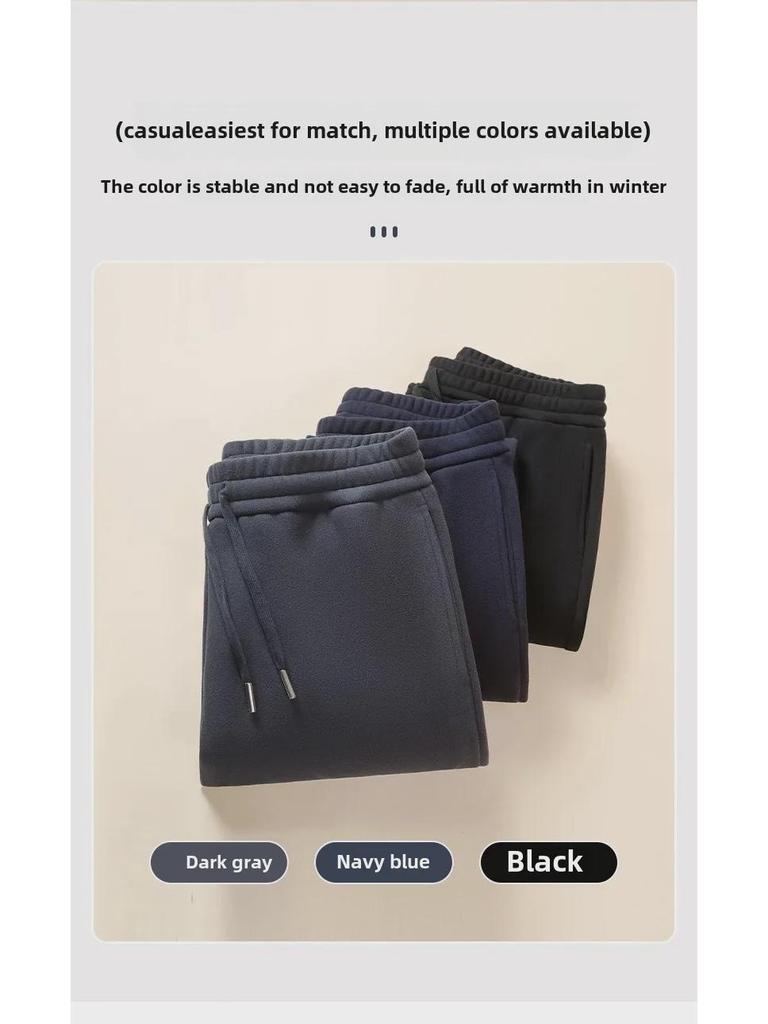 Pantaloni da tuta casual da uomo in lana-seta caldi foderati in velluto larghi per primavera, autunno e inverno