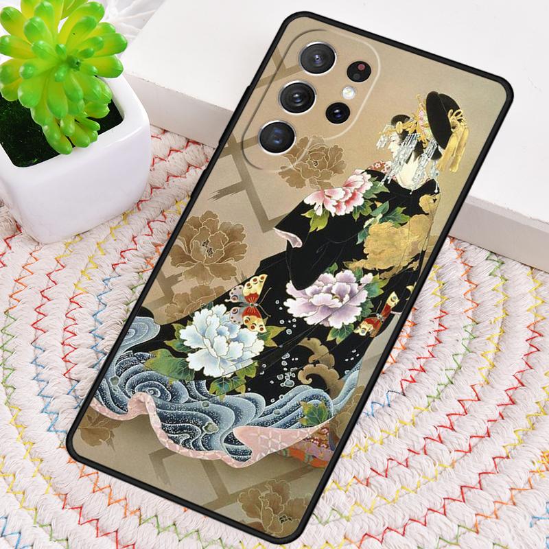 Japanese Style Geisha Teasing the Cat Phone Case For Samsung Galaxy Note 10 Pro S26 S25 S24 S23 S22 S21 Plus Ultra Cover