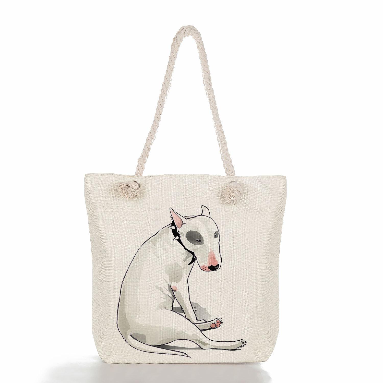 

Multifunctional dog Printed Thick Rope Shoulder Beach Bag Casual large capacity handbag 7602