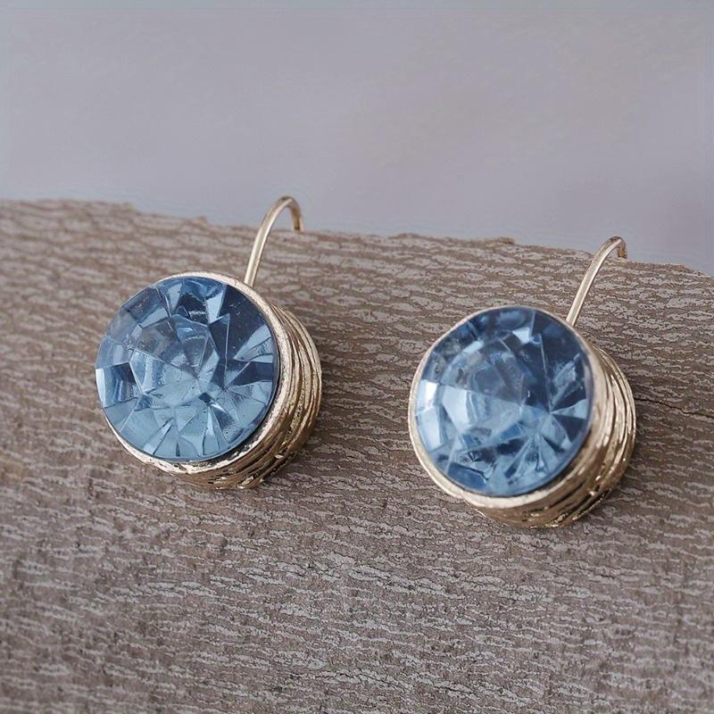 1 Pair Retro Light Blue Round Crystal Zircon Pendant Earrings with Creative Minimalist Style and Fashionable Gemstone Alloy Earrings