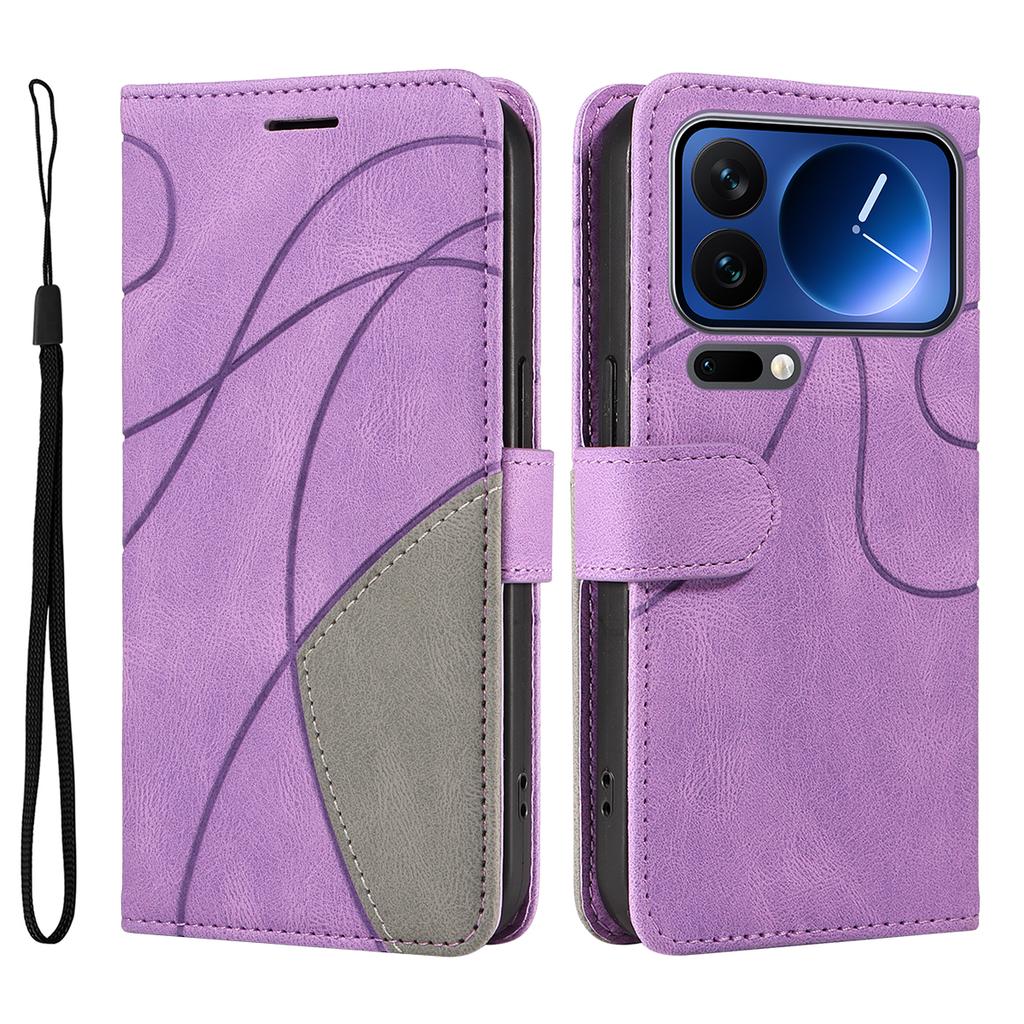 For Xiaomi 17 Pro Leather Phone Case Stand Wallet with Bi-colour Splicing Design