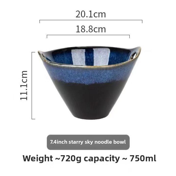 Japanese Korean Kiln-changed Glaze Starry Sky Ceramic Tableware Household Fruit Salad Bowl Double-ear Soup Bowl Ramen Bowl