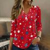 Women 3/4 Sleeve V Neck Henley Pullover Shirt American Flag Print Casual Fashion Top