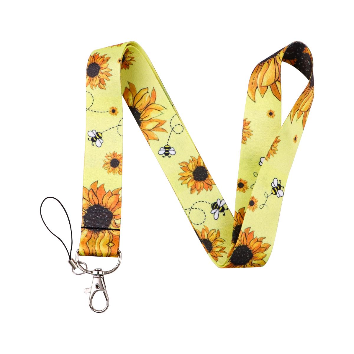 

Sunflower Flower Credential Holder Keychains Neck Lanyard For Pass Card Credit Card Holder Straps Mobile Phone Charm Accessories