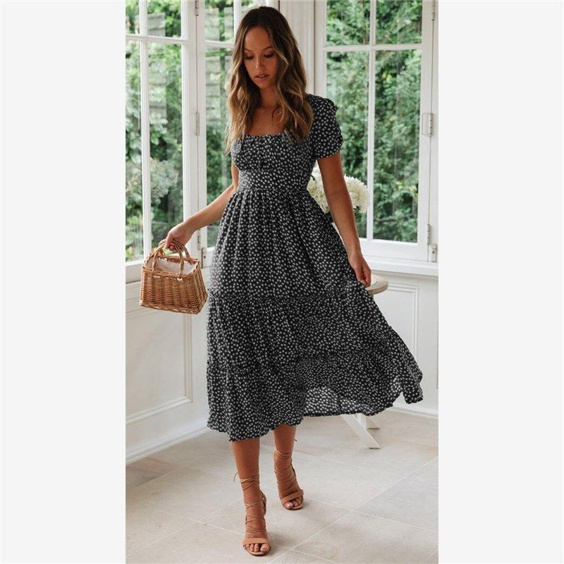 

Summer Dress Dresses Women Maxi Black Long plus Size Beach Black S