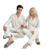 Ice silk couple pajamas women's spring and autumn simple high-end silver striped loungewear loose men's pajamas set