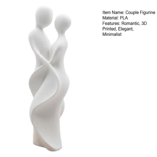 3D Printed Couple Statue Modern Abstract Lovers Figurine Romantic Crafts for Wedding Valentine's Day Gifts Home Bedroom Shelf TV Cabinet Decor