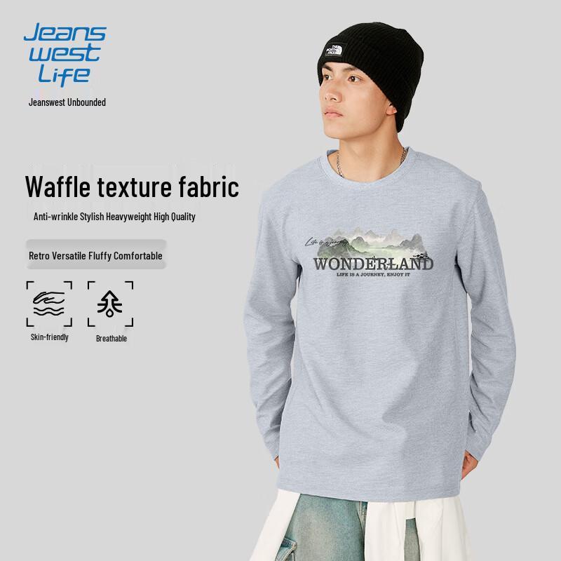 JEANSWEST LIFE Men s Waffle Knit Landscape Art Long-Sleeve Tee M