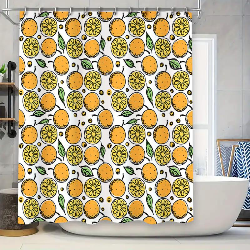 

Orange Slice Shower Curtain Bathroom Decor with Citrus Fruits Pattern Waterproof Fabric for Home Bath Accessories in White 90x180cm