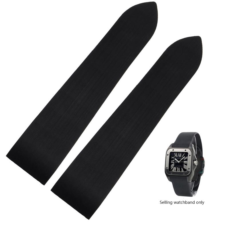 Watch Strap for Cartier Sandoz Santos 100 W20073X8 W20106X8 W2020008 Silicone Rubber Bracelet Men Women Black Belt 20 23 25mm