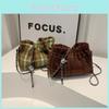 Retro Tweed Cloth Female Bag 2024 Street Style Small Water Bucket Bag With Stitching Elements