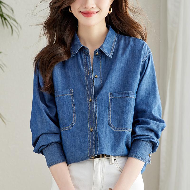 

Женская куртка Весенняя одежда Новая Топ из чистого хлопка Женская Повседневное пальто в корейском стиле для поездок на работу XXL джинсовый синий