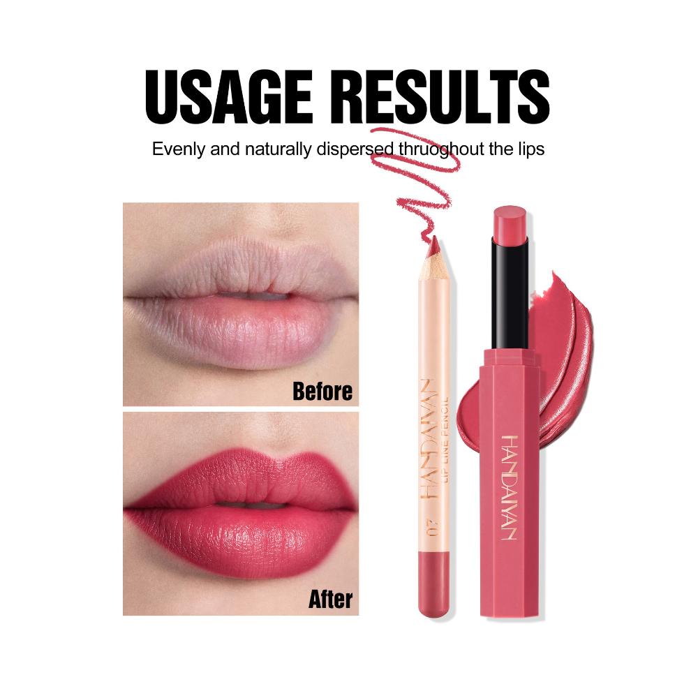 HANDAIYAN Lipstick and Lip Liner Set, 2-in-1 Waterproof Long-Lasting Matte Lipstick with Lip Liner Pencil, Nude Pink Lip Makeup Kit for Women