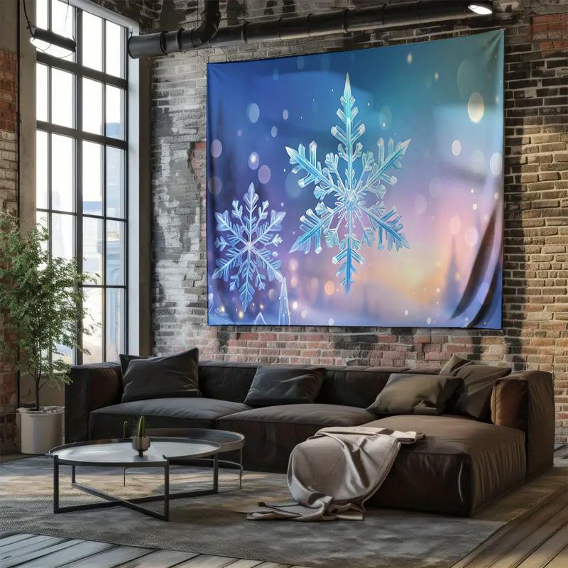 Blue White Snowflake Curtain WinterThemed Decorative Wall Tapestry