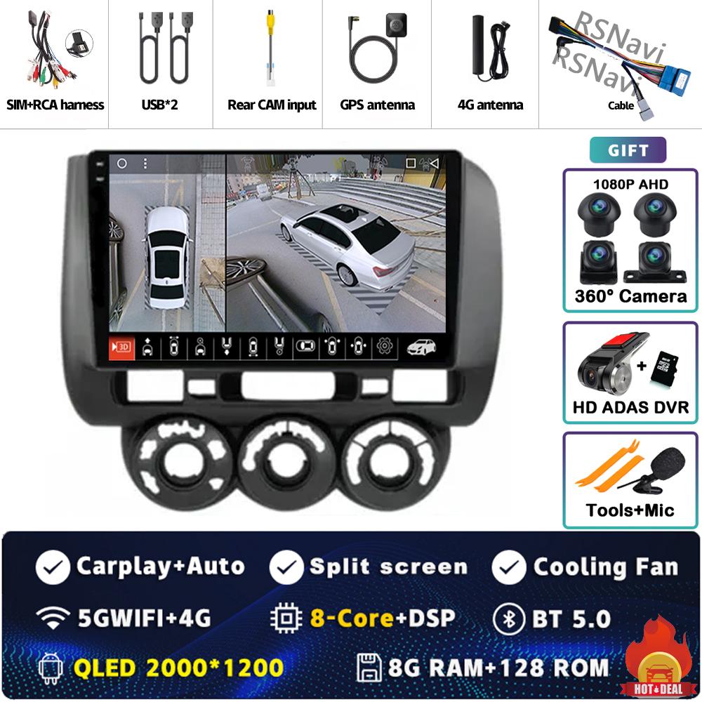 Android 14 Carplay Car Radio For Honda Fit Jazz City 2002 2003 2004 - 2007 Multimedia Video Player Navigation GPS Stereo 2Din BT