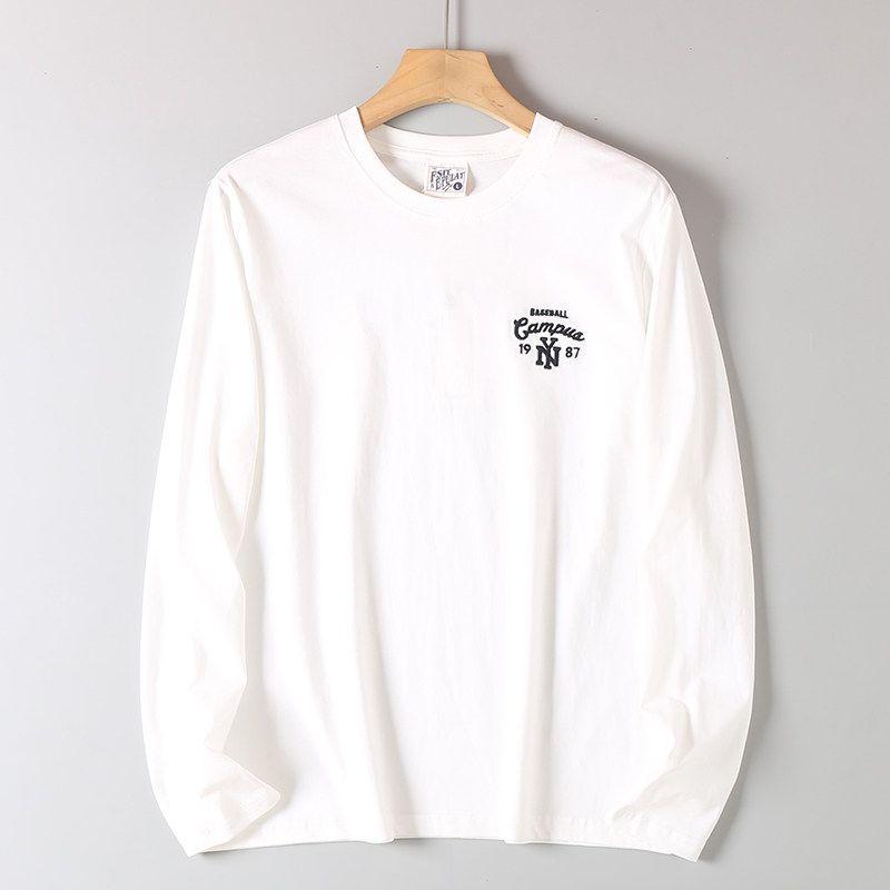 Original Order Tail Goods Early Autumn Cotton Embroidered Comfortable Breathable round Neck T-shirt Men's Loose All-Match Long sleeve Bottoming Shirt