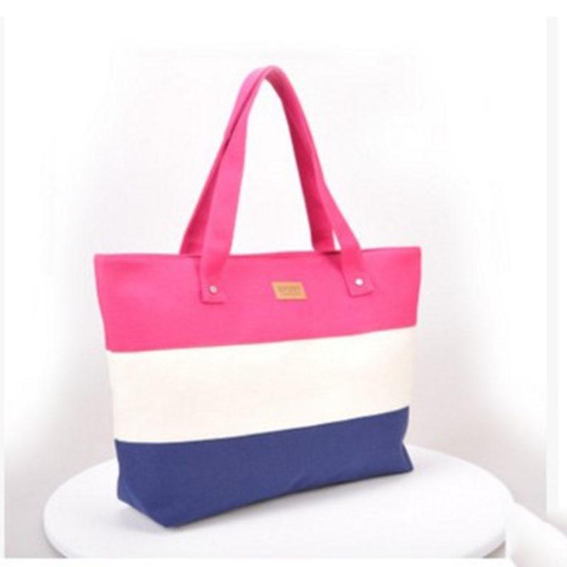 Women Stripe Canvas Handbag Summer Beach Shoulder Bags Messenger Tote Hand Bag