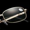Retro Ultra Light Folding Square Metal Frame Photochromic Myopia Glasses Mini Portable For Both Men And Women Diopter To -4.0