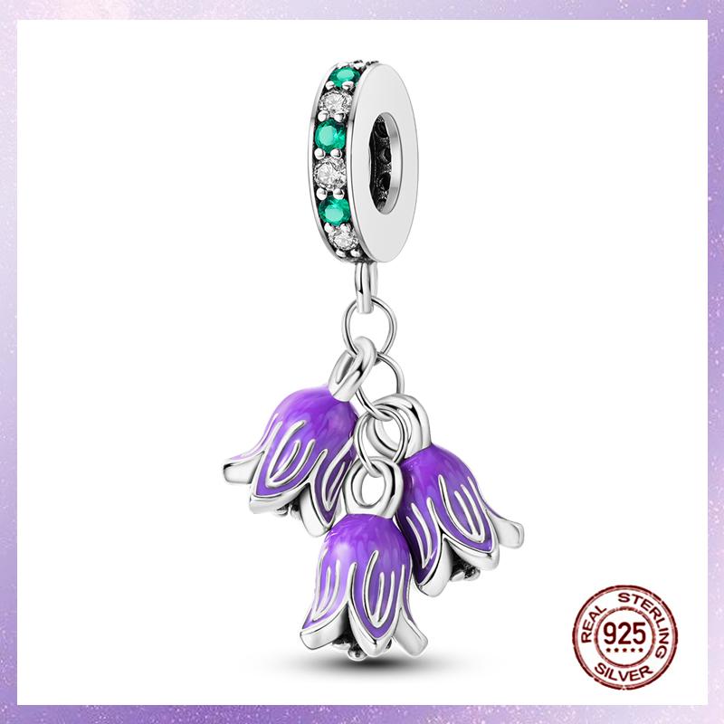 Purple Charms Copper Fit Original Pendant Bracelet Butterfly Glass Heart Feather Clip Charm Dangle Luminous Bead Diy Jewelry