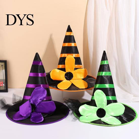 Soft Playful Witch Hat Halloween for Women Girls, Large Striped Wizard Costume with Flower Accessories, Cosplay, Party Festive Parties